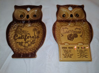 2 Vintage Ceramic Owl Spoon Rest/ Wall Plaques, souvenir