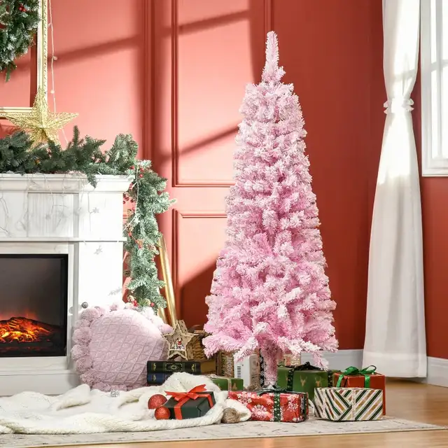 5 FT Snow Flocked Artificial Christmas Tree, Pencil Xmas Tree wi in Holiday, Event & Seasonal in Markham / York Region - Image 2