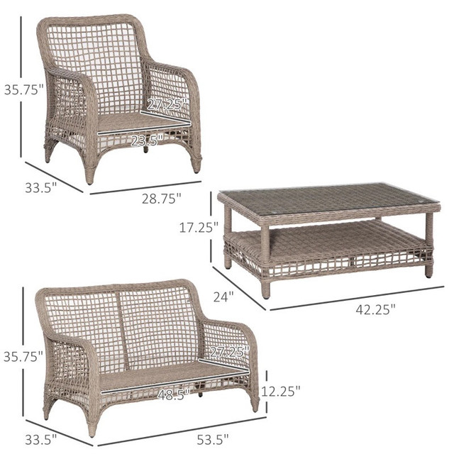 4 Pieces Luxury Wicker Patio Furniture Set with Thick Cushions in Patio & Garden Furniture in Markham / York Region - Image 3