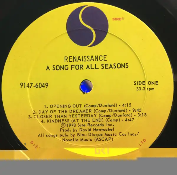 A Song For All Seasons 1978 8th LP record album by Renaissance in CDs, DVDs & Blu-ray in Markham / York Region - Image 4