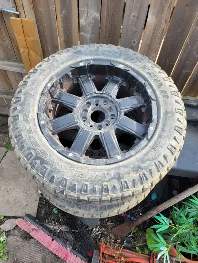 I have a set of 20 inch mayhem rims for sale with duratrac tires came off a dodge ram they have 2 di...