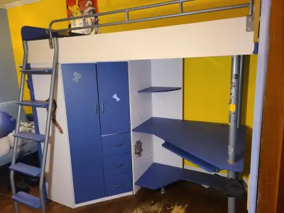 Lit superposé avec bureau et rangement, View more