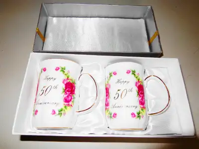 NEW !  50th. ANNIVERSARY CHINA MUGS GIFT BOXED, View more