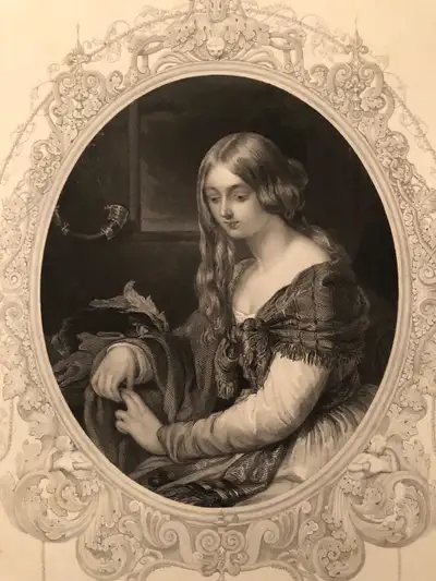 1853: Antique Art- Victorian Engraving . "The Desmonds Song", View more