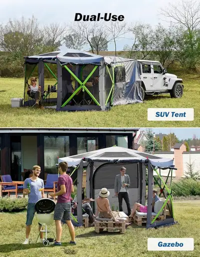 2-Rooms Gazebo Dual-Use Pop up SUV Tents 11x11ft for Camping, View more