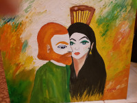 Bearded Man with Spanish Lady - 1960's original oil painting