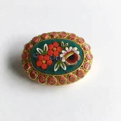 Vintage Italian Glass Mozaic Brooch, View more