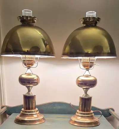 Pair of VTG Brass Hurricane Table Lamp | Art Deco Inspired 70s, View more