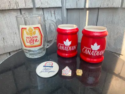 Price is for everything. VINTAGE MOLSON LIGHT BEER CUP WITH HANDLE, 5.5 INCH, USED - has a scratch o...