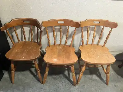 3 still nice and comfy wooden chairs. Great price at $10 for all 3.