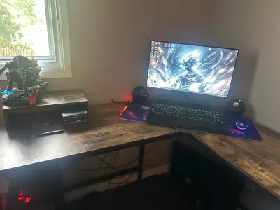 Computer with desk, chair, mouse, keyboard, keyboard mat, View more