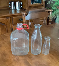 Glass Milk Bottles, Gallon, Quart and Pint
