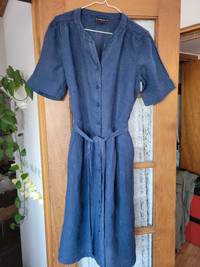 Armor Lux blue 100% linen dress button front Size 40 Women's 