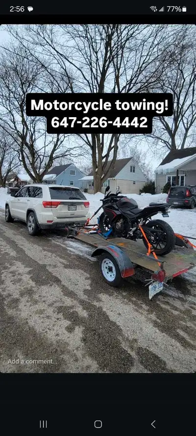 Motorcycle towing! Inside and outside of GTA! Msg pick up/drop off location. Bike model for quick qu...