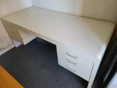 Sturdy white office desk  with    drawers, View more
