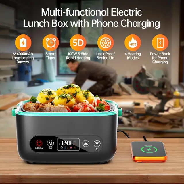 90, Heated Lunch Box Cordless Electric, 2.4L Capacity414907431052257283
