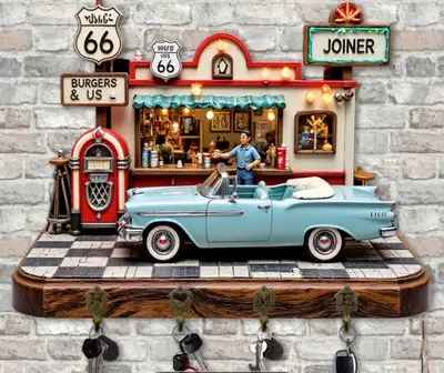 *NEW* 2-D FLAT WOODEN PANEL  ROUTE 66 DINER CAR KEYCHAIN HO, View more