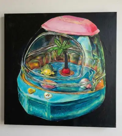 Original Acrylic Painting 24x24 – Cute Turtle Island Art, View more