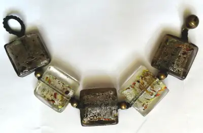 Hand made square glass and brass beads bells bracelet New, View more