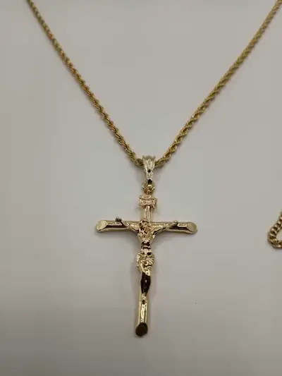 Gold Christ Pendant And Chain Necklace New, View more