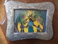 Pewter picture frame with art 9 3/4 " X 7 3/4