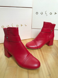 Ouigal Red Leather Italian Booties | Size 9 / Eur 40