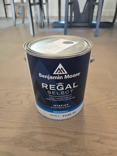 Unopened, recently purchased gallon of of Benjamin Moore's Van Deusen Blue paint in their Regal Sele...