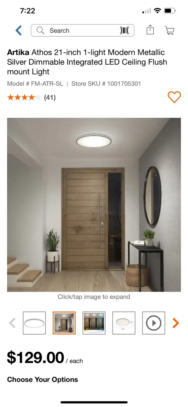 Artika Athos 21-inch 1-light Modern Metallic Silver Dimmable Int in Indoor Lighting & Fans in Kitchener / Waterloo - Image 3