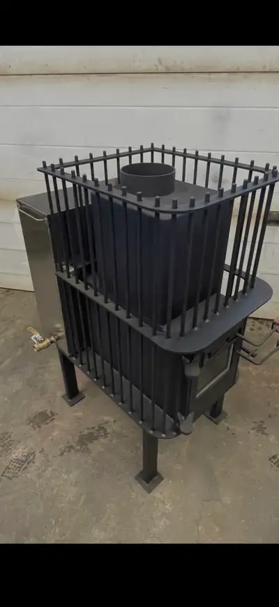 Inside feed and outside feed sauna stoves all built with 1/4” thick material to last a lifetime exce...
