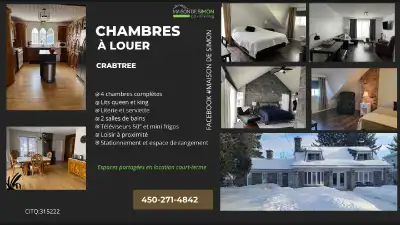 Idéale pour travailleurs ou gens de passage, La Maison de Simon vous accueille à Crabtree avec 4 cha...