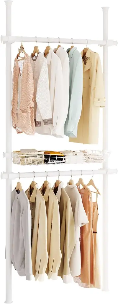 Floor-to-Ceiling Clothing Rack with Wire Storage Basket BNIB, View more