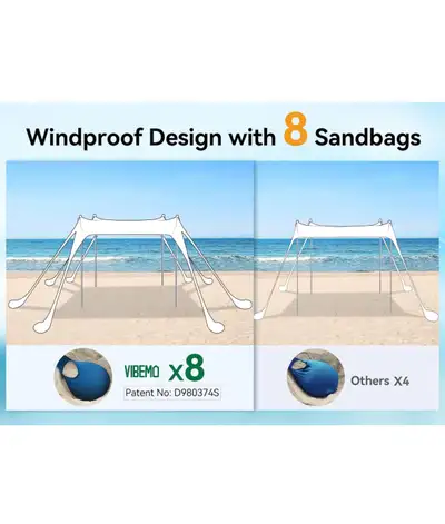 Vibemo Beach Tent, UPF50+ Protection Sun Shelter with 8 Sandbags, View more