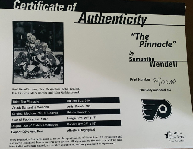Philadelphia Flyers 5 Legends.  Large Autographed Print.   in Arts & Collectibles in Charlottetown - Image 4