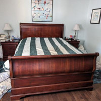 Queen Sleigh Bed frame for sale, with included box spring