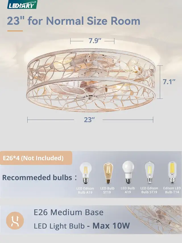 LEDIARY 23" Caged Ceiling Fan with Light – White-Gold Flush Moun in Indoor Lighting & Fans in Mississauga / Peel Region - Image 5