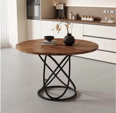Round Dining Table in rustic wooden style , View more
