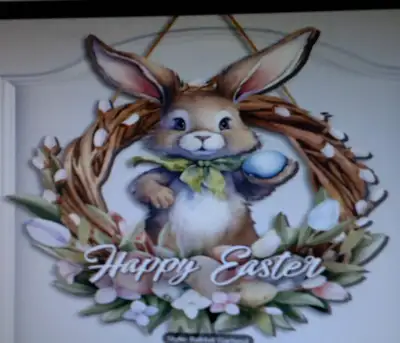 Happy Easter 11.81-inch Wooden Bunny Wreath, View more