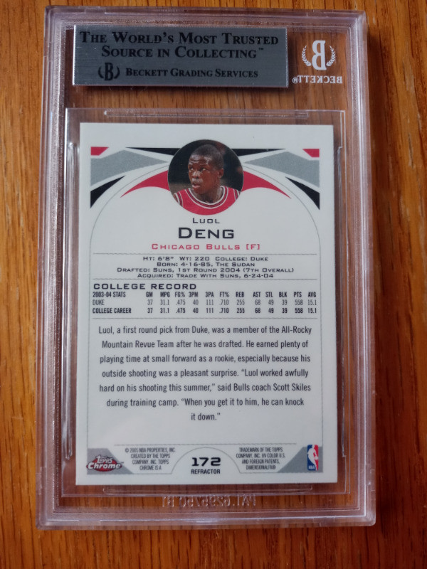 LUOL DENG RC 2004-05 TOPPS CHROME REFRACTOR ROOKIE 172 BGS 9 in Arts & Collectibles in St. Catharines - Image 3