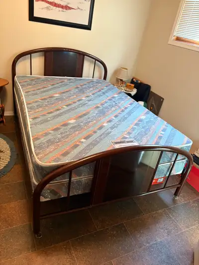 Vintage double bed frame and mattress, View more