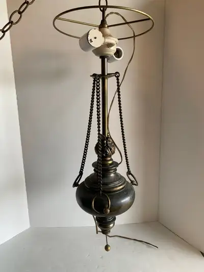 Vintage MCM Brass Hanging Light Fixture, View more