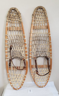 Wood Snowshoes Leather Bindings 10x35 Decor or Use