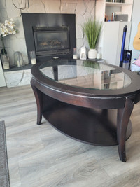 Wood/ Glass Coffee table w/ 2 side tables