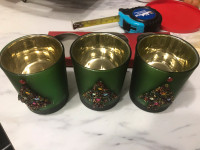 3 glass candleholders 