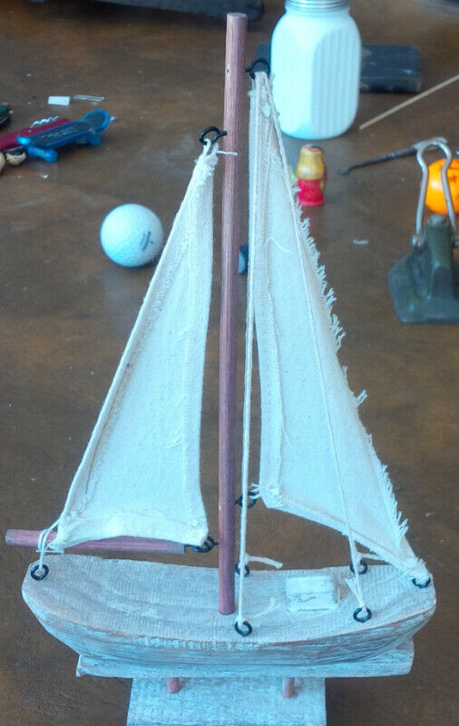 Small Sail Boat, Wood Base, Cloth Sails, Very Cute in Arts & Collectibles in Stratford - Image 4