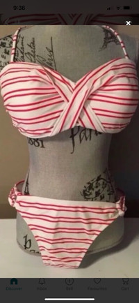 White and red bikini can tie up or can be strapless