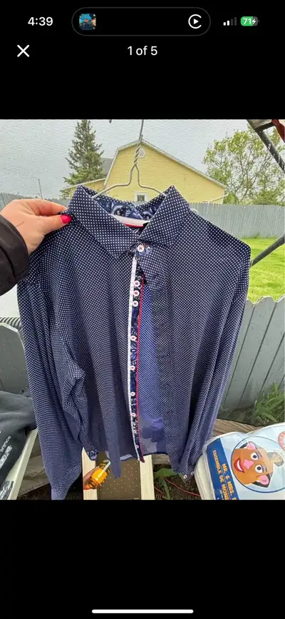The blue suit jacket is $25(brand new) The long sleeve dress shirts are $10 Everything is size large