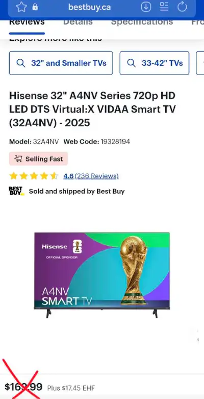 Hisense 32" A4NV Series 720p HD LED DTS Virtual:X VIDAA Smart TV, View more