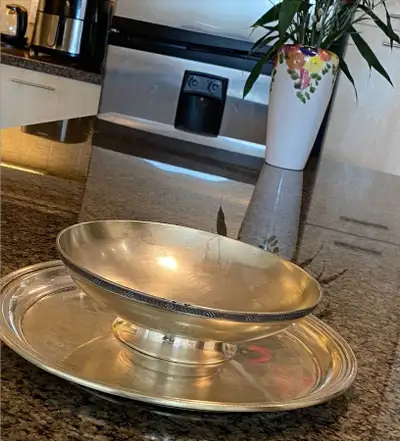 Silver-Plated Bowl & Tray Set – Vintage Pet Feeding Elegance, View more