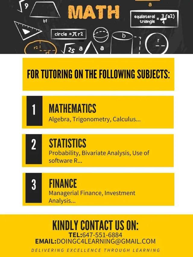 Math and Finance Tutor – High School to University Courses