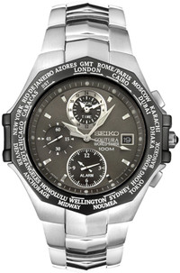 Seiko Mens Coutura World Time Chronograph Stainless Steel Watch